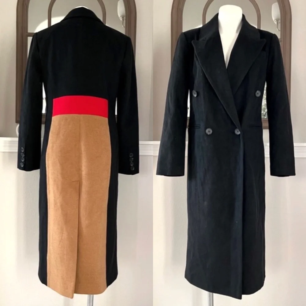 NEW Avec Les Filles ColorBlock Trench Coat, Black Red Camel Size S Retail ~ $500 - Picture 10 of 17